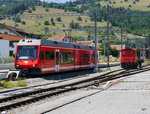 CJ - Triebwagen ABe 2/6 632 im Bahnhof Glovelier am 09.07.2016