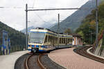 Centovallibahn (FART).
ABe 4/6 52 unterwegs nach Camedo bei einem Zwischenhalt auf der Station CORCAPOLO am 10. Oktober 2021.
Foto: Walter Ruetsch