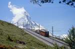 MGB GGB - Gterzug 243b von Zermatt nach Gornergrat am 29.06.2007 oberhalb Riffelalp mit MGB R 2764 - Bhe 4/4 3061 - Hinweis: Blick Matterhorn
