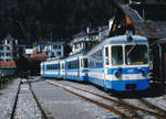 Aigle-Sépey-Diablerets TPC/ASD.
Eher seltener Dreiwagenzug in Le Sépey im März 1993.
Foto: Walter Ruetsch 