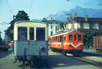 Chemin de fer Aigle–Sépey–Diablerets (ASD)__BCFe 4/4 Nr.3 (SWS, AEG; 1913) und Bw Nr.31 im Schhmalspur-Bhf.