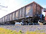 Ein paar Details zu den Zuckerrübentransporten auf der MBC (ehemals BAM) am 17.Oktober 2017: Aufgebockter Güterwagen in der Steilrampe bei Reverolle.