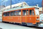 MIB - Bem 4/4 6 am 08.09.1990 in Meiringen - Baujahr 1952 - FUCHS/BBC Mannheim - 240 KW - Gewicht 22,00t - 2.Klasse Sitzpltze 34 - LP 14,85m - zulssige Geschwindigkeit 55 km/h - Lebenslauf: exOEG Oberrheinische Eisenbahn-Gesellschaft 62 - 11/1977 MIB - Umbau zu Bem bei SBB Meiringen - 12/1997a - 11/1998 Umbau zu Bm 4/4 6 - 09/2000 Abbruch.
