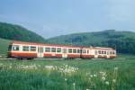 WB Regionalzug 45 von Waldenburg nach Liestal am 08.05.1993 bei Bad Bubendorf mit Steuerwagen voraus Bt 116 - Triebwagen BDe 4/4 16.