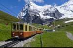 An schönen Tagen im Sommer fahren bei der Jungfraubahn noch Züge aus nicht modernisierten BDhe 2/4 Triebwagen.