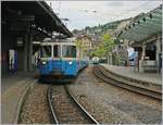 Ein Blick in den MOB Bahnhof von Montreux, welcher seltene Gelengenheit bietet ausschliesslich Fahrzeuge in Blau/Crème zu sehen.