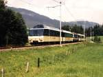 6002 GDe 4/4 der Montreux-Oberland-Bahn (MOB) mit Panaroma Express Zweisimmen-Lenk bei Blankenburg am 28-07-95.