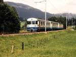 5003, 305, 5305 der Montreux-Oberland-Bahn (MOB) mit Zug Zweisimmen-Lenk bei Blankenburg am 28-07-95. Bild und scan: Date Jan de Vries.