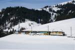 GDe 4/4 6005 rollt am 06.02.2016 mit dem D 3115 Zweisimmen-Montreux von Schönried Richtung Gruben.