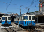 MOB: Die Regionalzüge nach Zweisimmen und von Les Avants mit den ABDe 8/8 4003  Bern  und ABDe 8/8 4004  Fribourg  beim Zusammentreffen in Montreux am 19.