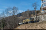 MOB GDe 4/4 6003  Train du Chocolat  erreicht am 2. Januar 2017 mit dem D 2124 MOB Panoramic in Kürze Les Avants.