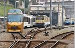 Goldenpass Steuerwagen und GDe 4/4 in Montreux. (14.12.2016)