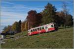 Steil geht es bergab: Der CEV BDeh 2/4 73 erreicht als Regionalzug 1380 die Halteselle Fayaux, noch knapp links im Bild zu erkennen.