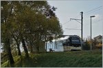 Herbstliches Gegenlicht beim der CEV / MVR Haltelle Château d'Hauteville, bei welcher gerade ein ABeh 2/6 einen kurzen Bedarfshalt macht.