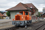 RBS: Nicht alltägliche Gäste in Lohn Lüterkofen am 29. August 2016. Der Tm 2/2 50 von Furrer und Frey kurz vor der Abfahrt nach Bätterkinden zum Verlad auf einen Strassentransporter.
Foto: Walter Ruetsch