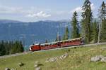 Der Zug mit offenen Wagen bei der Bergfahrt auf die Schynigen Platte am 26.8.17 bei Breitlauenen.