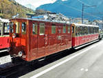 Lok He 2/2 Nr. 14 Baujahr 1914, mit Abteilwagen B50, in der Winterpause von Ende Oktober bis Mitte Mai in Wilderswil - 26.10.2017