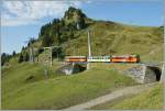 Der BVB Regionalzug hat die Gipfelstation Col-de-Bretaye verlassen und fhrt nun bergab nach Villars.