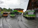tpc / BVB - Steuerwagen 2 Kl. Bt 61 und Bt 64 sowie der Triebwagen Beh 4/8 92 im Bahnhofsareal in Villars-sur-Ollon am 20.07.2014