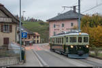 GFM Historique Ce 4/4 131 auf Extrafahrt am 3. November 2018 in der Ortsdurchfahrt Montbovon. Einige Autos wurden digital entfernt.