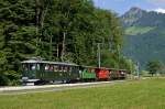 TPF/GFM: Ex GFM Be 4/4 111 mit historischen Wagen unterwegs zwischen Bulle und Broc am 23.