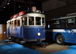 TPF/TF: Tram Ce 2/2 no 1 aus dem Jahre 1897 und der SAURER Trolleybus no 34 (1964) an der Messe Freiburg ausgestellt am 10. Oktober 2015.
Foto: Walter Ruetsch