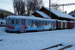 TRAVYS YVERDON Sainte-CROIX - BAHN YSteC
Winterliche Morgenstimmung vom 18. Januar 2019.
Güterzug mit Be 4/4 5 abgestellt in Sainte-CROIX.
Foto: Walter Ruetsch  