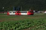 Travys-Pendelzug mit Be 4/4 1 und BDt 53 am 29.9.2007 unterwegs nach Yverdon zwischen Baulmes und Essert.