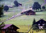 Schweiz - Lauterbrunnen - Die Wengernalpbahn (WAB) verbindet Lauterbrunnen und Grindelwald mit der Kleinen Scheidegg, die 2061 Meter ber Meer liegt. Sie ist die lngste durchgehende Zahnradbahn der Welt. WAB - Triebwagen ABDhe 4/4 bei Lauterbrunnen im August 1976
