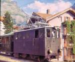 Die alte schwarze Lok 55 der Wengernalpbahn in Grindelwald, 1963. 