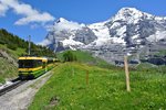 Die Panos 141+149 auf Talfahrt zwischen kleine Scheidegg und Wengernalp, 04.07.2016.