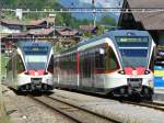 zb - Triebwagen treff mit ABe 130 001-1 + ABe 130 010-2 im Bahnhof von Oberried am 05.08.2007