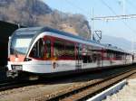 zb - Triebwagen ABe 130 006-0 im Bahnhofsareal von Stansstad am 17.02.2008