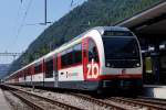 ZB: IR nach Luzern mit dem ABeh 150 103-6 in Interlaken Ost am 16. Juli 2015.
Foto: Walter Ruetsch