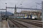 Der ausfahrende VAE 2568 mit seinen zwei Re 4/4 IV verlässt St.Gallen, das Bild zeigt die schiebende Re 91 85 4 446 015-0 CH-SOB, die führende Lok Re 9185 4 446 018-4 CH SOB ist hier nicht