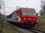 Re 456 142 mit nur einem Wagen am 01.03.2011 bei Olmishusen auf der Fahrt nach Romanshorn.