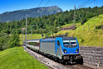 Auf SOB Geleisen fährt die 187 003-9 mit einer Testfahrt in Steinerberg den Berg hinauf.Bild vom 20.7.2016