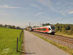 Zwei RABe 526 (Stadler Flirt) der SOB bei Staad. Foto aufgenommen am 22.9.2017.