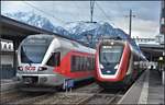 S4 mit 526 046-8 nach Sargans begegnet in Buchs SG dem IR13 3274 nach Zürich mit einem Twindexx ABDe 502.