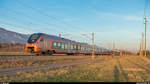 SOB Traverso RABe 526 101 am Abend des 13. Februar 2019 auf Testfahrt bei Bettlach.