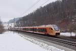 RABe 526 113 Traverso der SOB fährt Richtung Bahnhof Tecknau. Die Aufnahme stammt vom 15.02.2021.