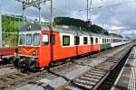 Der alte Voralpen Express Steuerwagen, BDt 50 48 20-35 198-7, abgestellt mit weiteren Wagen in Herisau.