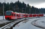 SZU: Ab Zürich HB verkehren die Züge der SZU als S 4 nach Langnau Gattikon und Sihlwald sowie als S 10 auf den Uetliberg. Doppeltraktion der S 10 mit Doppeltraktion Be510 bei Ringlikon am 23. Januar 2016. Die neuen Zweispannungs-Triebzüge können auf beiden Linien eingesetzt werden.
Foto: Walter Ruetsch  