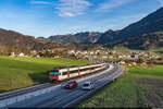 TPF RBDe 560 / Broc, 1. Januar 2023<br>
RE2 Broc-Village - Bern<br>
<a href= https://www.bahnbilder.de/bild/Schweiz~Privatbahnen~TPF+1000+mm/1249207/tpf-be-44-122-als-s60.html >Vergleichsbild aus Schmalspurzeiten</a>