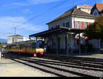 travys / OC - Be 4/8 450 003-9 im Bahnhof von Orbe am 16.10.2022