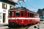 TRAVYS/CMN: Regionalzug mit BDe 4/4 5 in Les Brenets kurz vor der Abfahrt nach Le Locle im Juni 2000.
Foto: Walter Ruetsch 