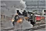 40 Jahr Jubiläum Dampffreunde RhB. Fahrt ins Depot Landquart. Wegen einsetzender Dunkelheit und strömendem Regen lässt die Schärfe etwas zu wünschen übrig. (16.09.2017)