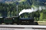 Dampflok G 4/5 108  ENGIADINA  ist soeben in Preda eingetroffen. Extrazug von St. Moritz nach Chur am 30.08.2008.