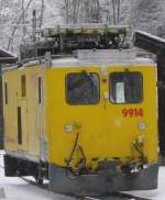 Xm2/2 9914 am 27.1.07 in Filisur.Dieser Fahrleitungsdiensttriebwagen ist heute bei der MOB.Zu dieser Bahn ging schon sein Vorgnger Xm2/2 9913 von der ehemaligen Chur-Arosa Bahn.