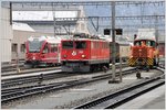 ABe 8/12 3591. Ge 6/6 II 701  Raetia  und Moyse Gmf 3/3 233 in Landquart. (06.04.2016)